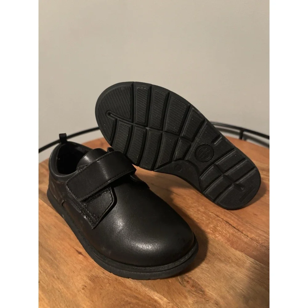Wonder Nation Boys Black Faux Leather Strap Dress Shoes 11 Smart Memory Foam